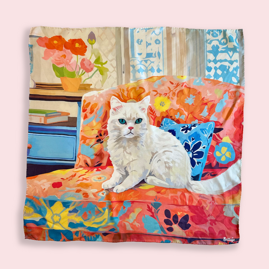 27" Square Scarf - Puffy Cat