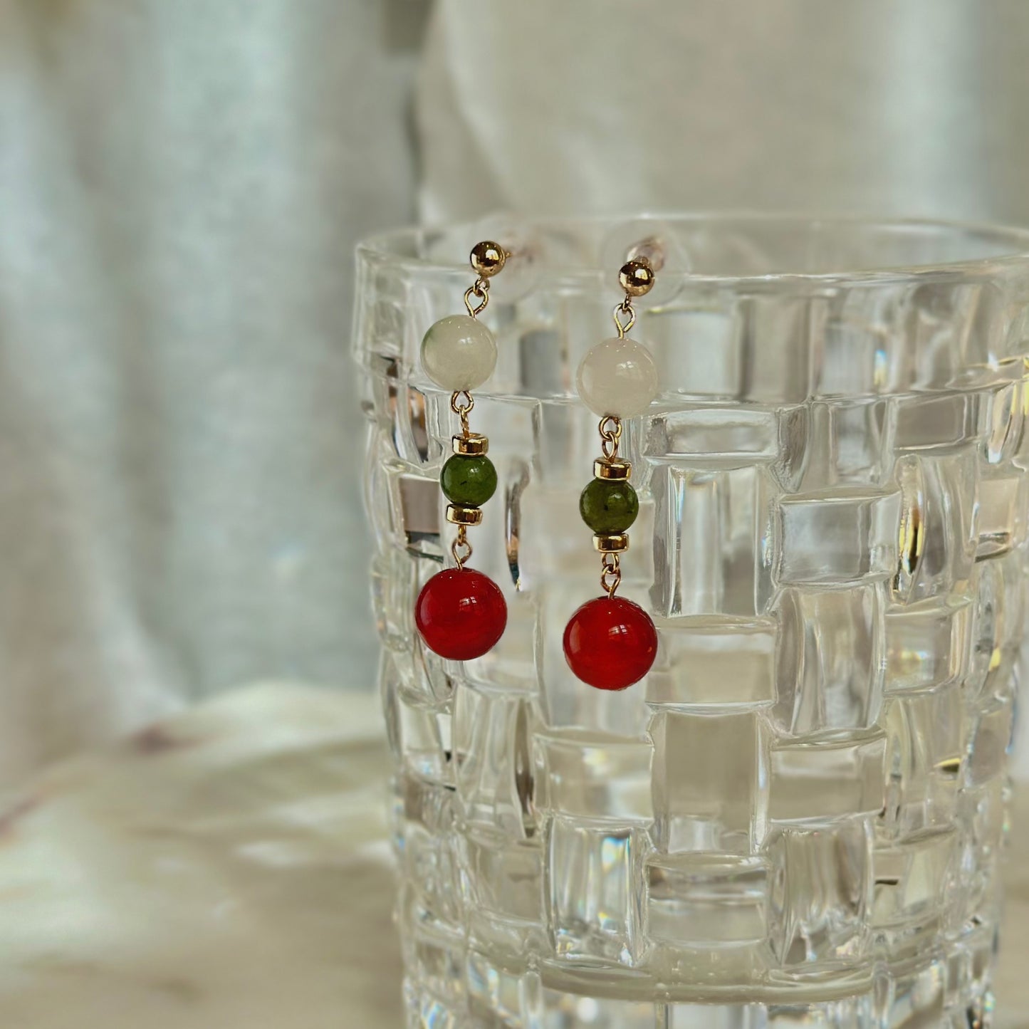 Jade - Jade and Red Onyx 14K Gold-Filled Earrings