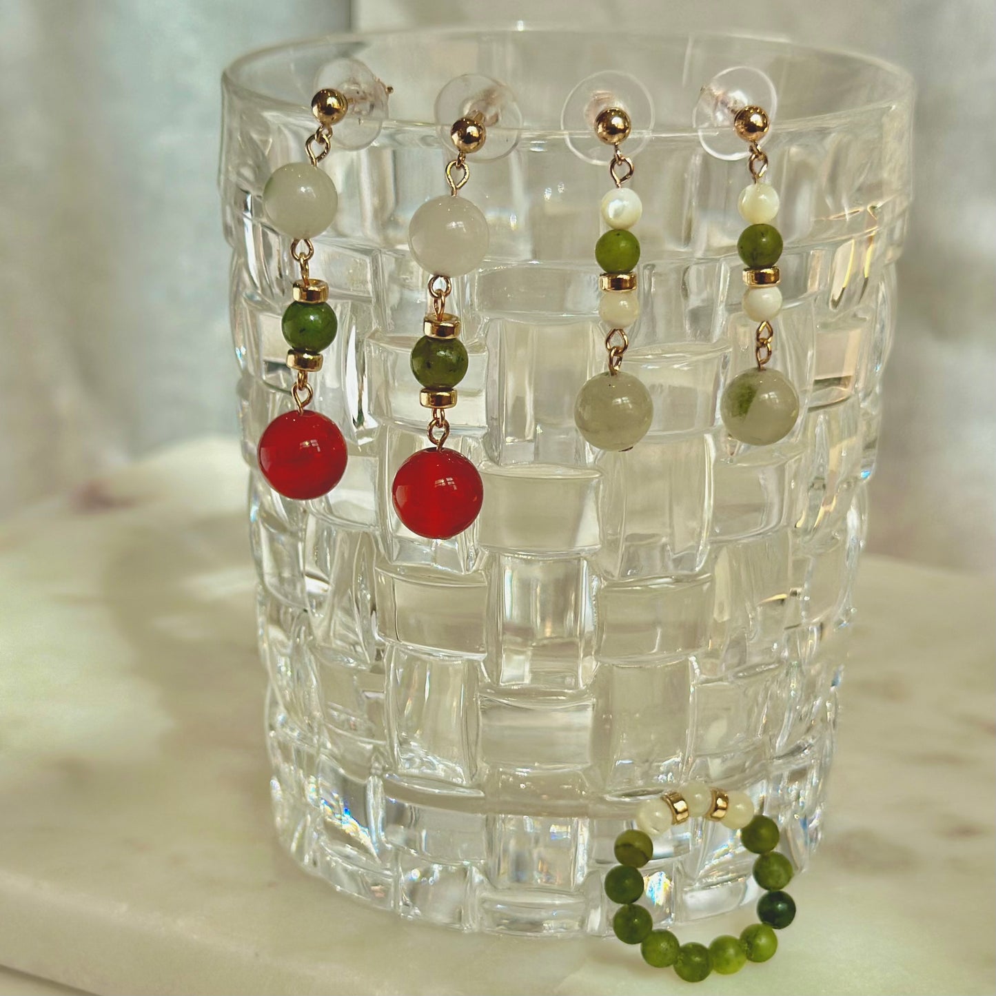 Jade - Jade and Red Onyx 14K Gold-Filled Earrings