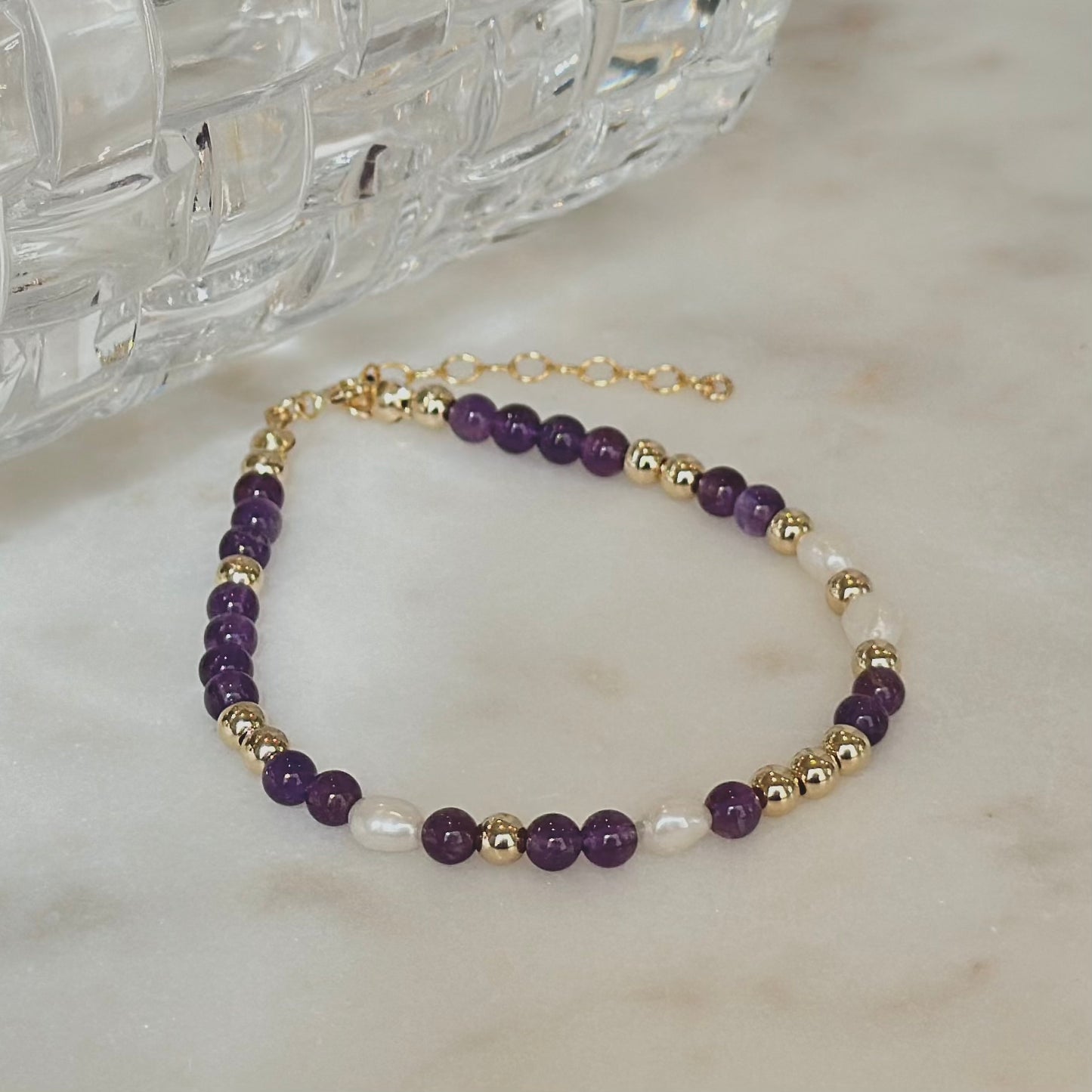 Baroque - Amethyst and Pearl Beaded 14K Gold-Filled Bracelet