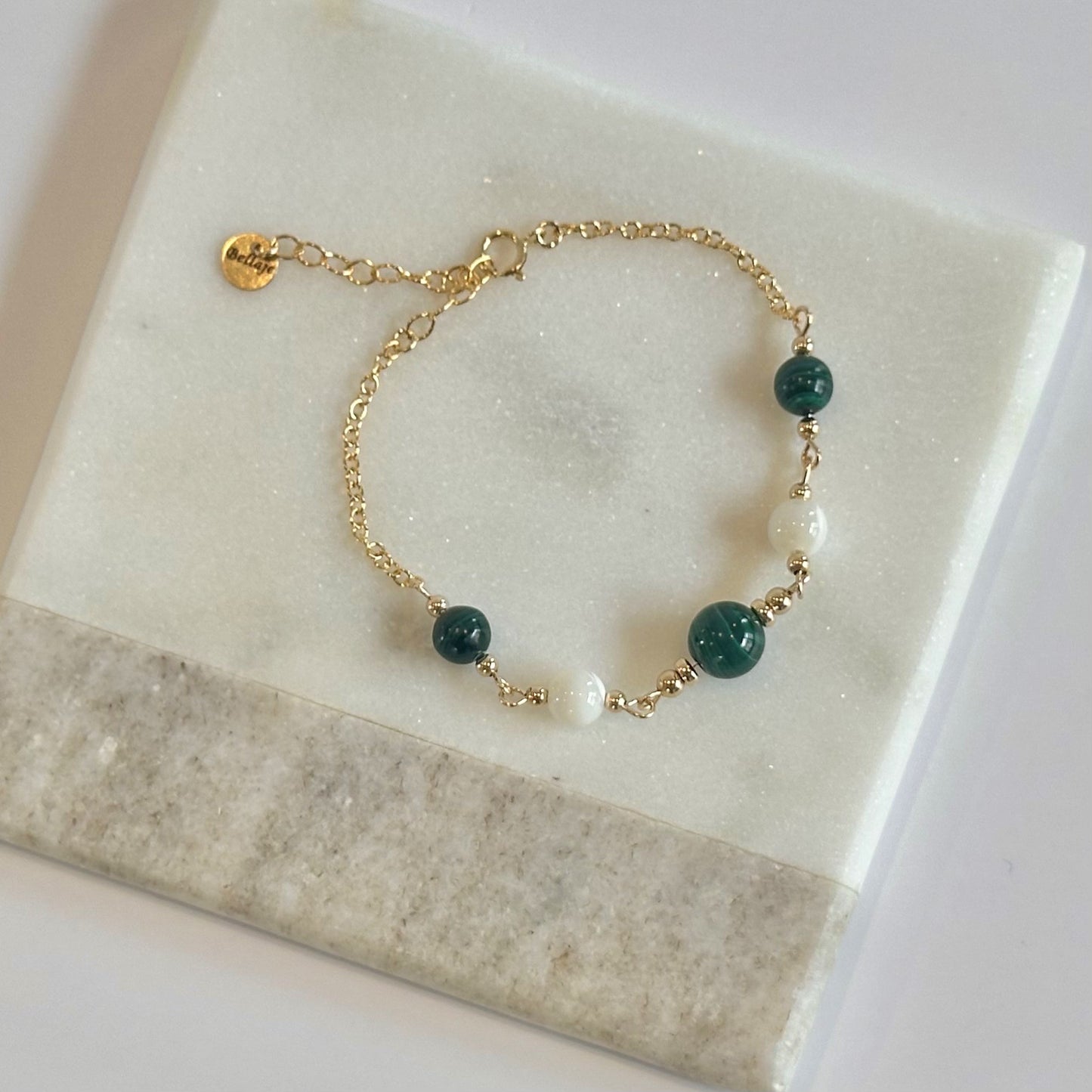 Malachite - Malachite and Mother of Pearl 14K Gold-Filled Bracelet