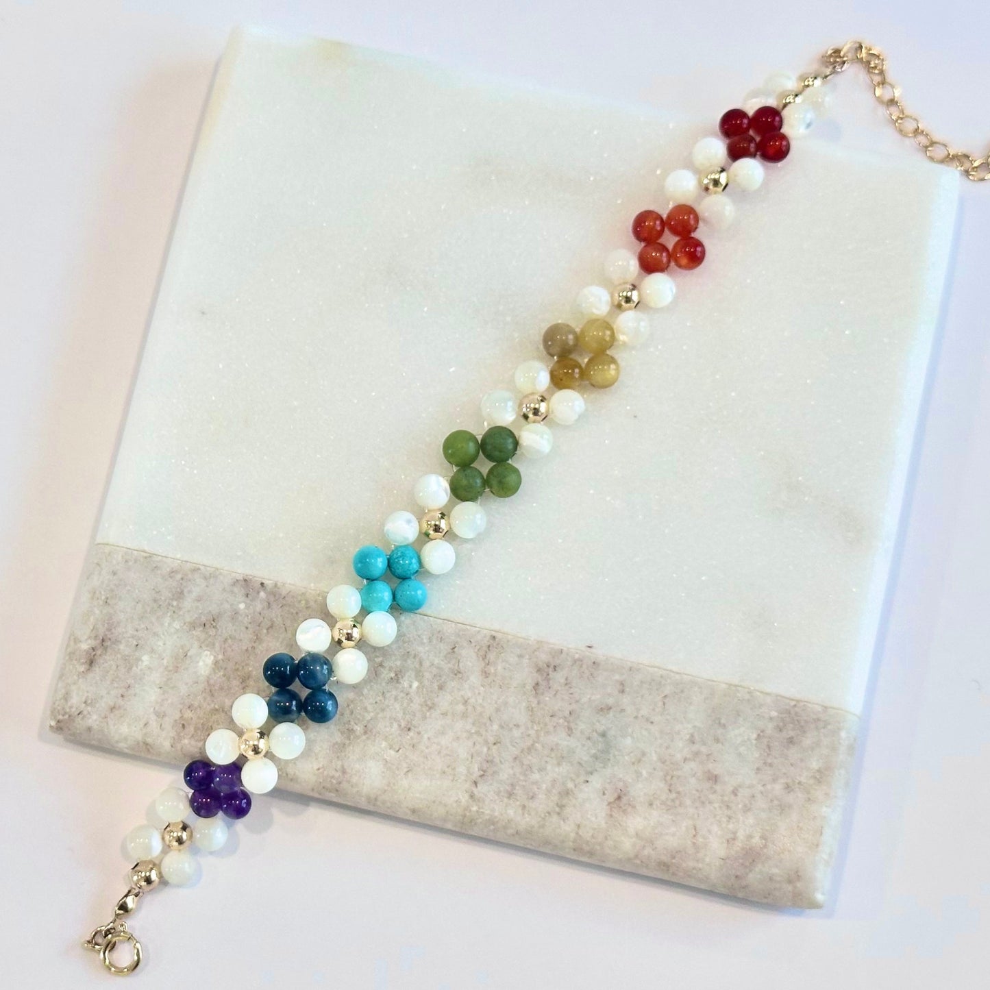 Dopamine - Multi Gemstone 14K Gold-Filled Braided Bracelet