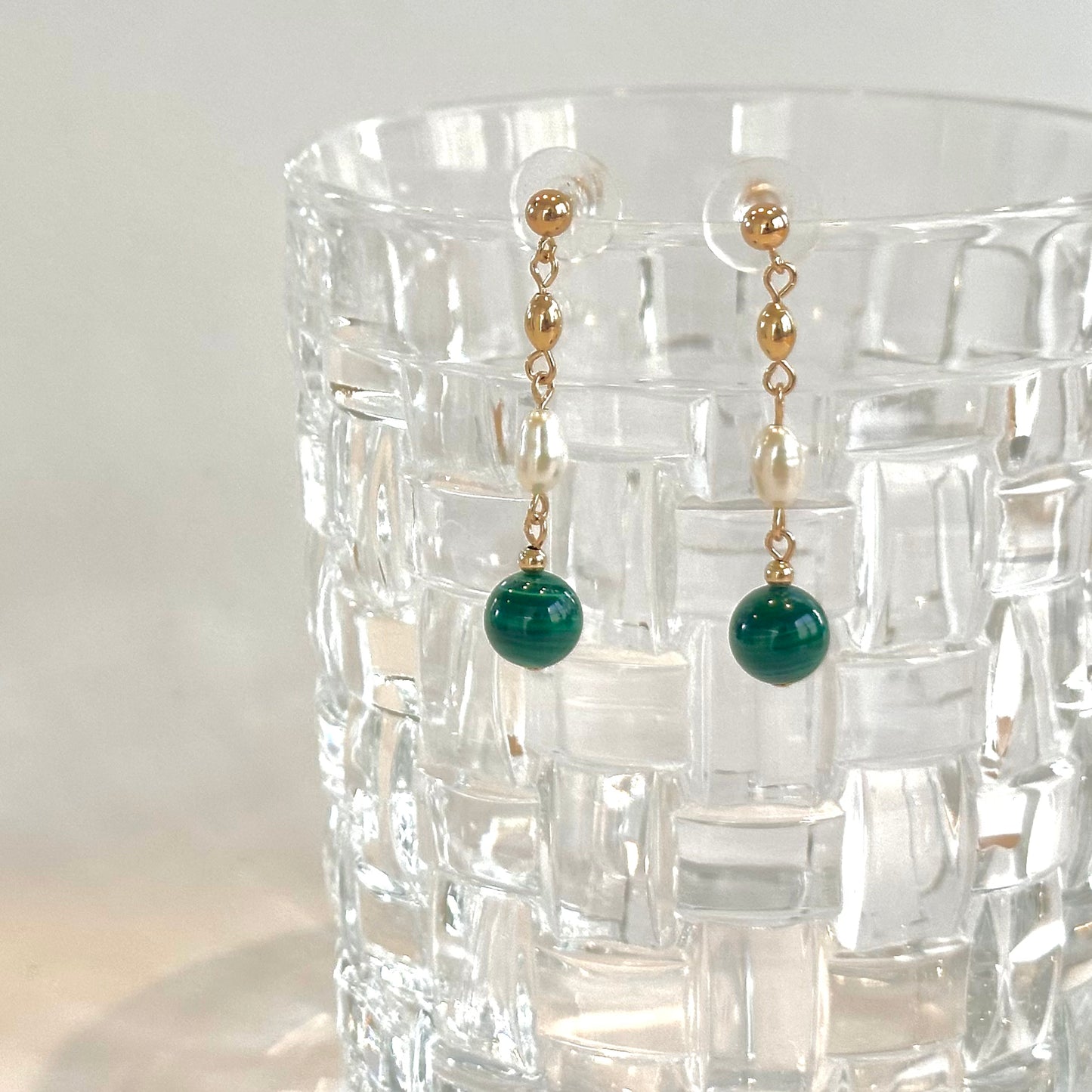 Malachite - Malachite and Freshwater Pearl 14K Gold-Filled Earrings