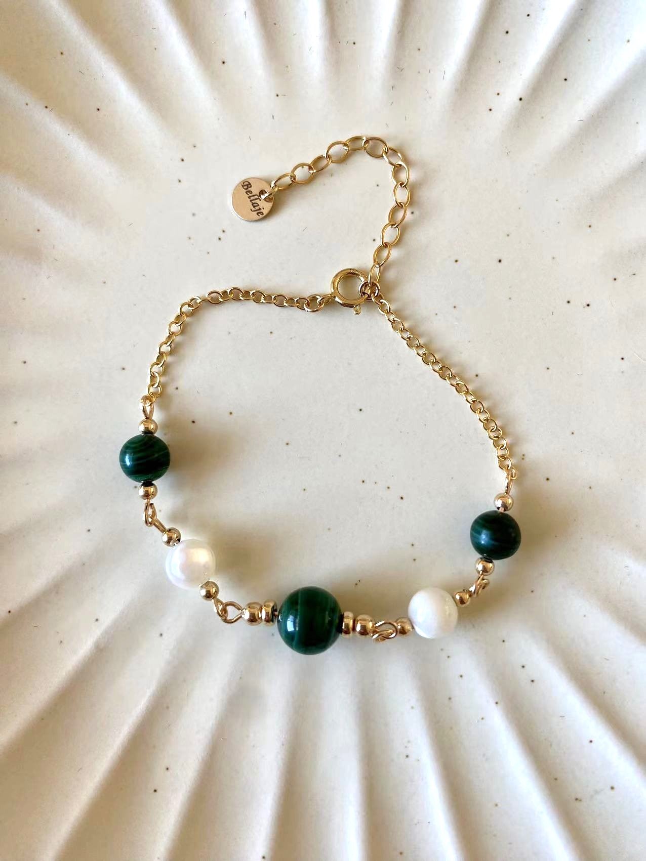 Malachite - Malachite and Mother of Pearl 14K Gold-Filled Bracelet