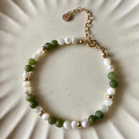 Jade - Jade and Mother of Pearl Beaded Gold Filled Bracelet