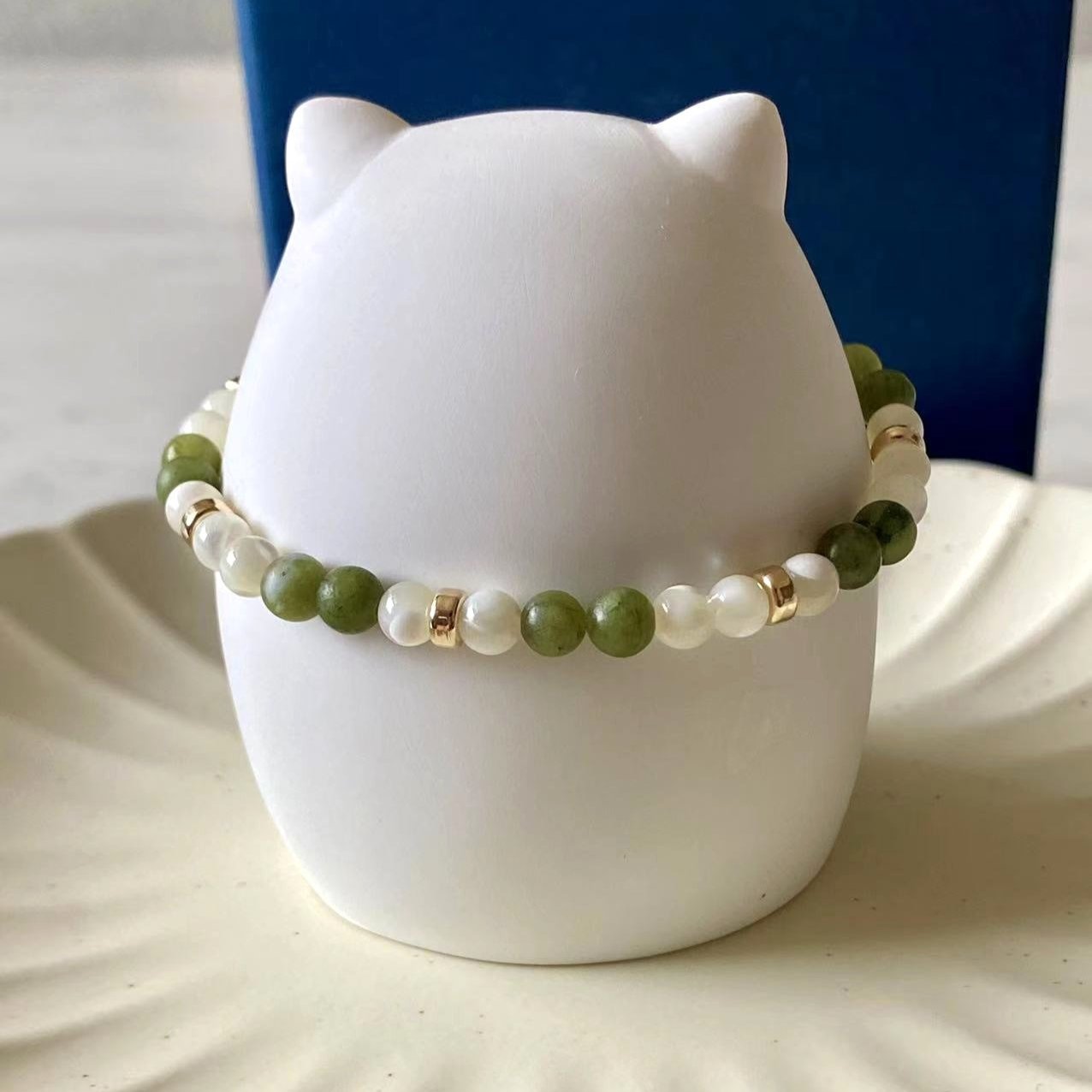 Jade - Jade and Mother of Pearl Beaded Gold Filled Bracelet