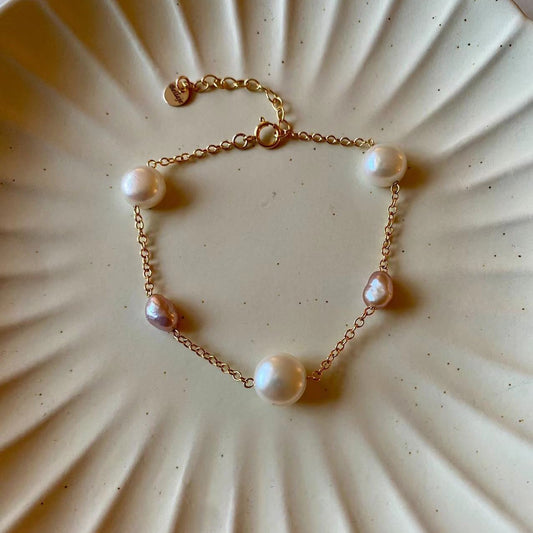 Romance - Freshwater Pearl Station Gold Filled Bracelet