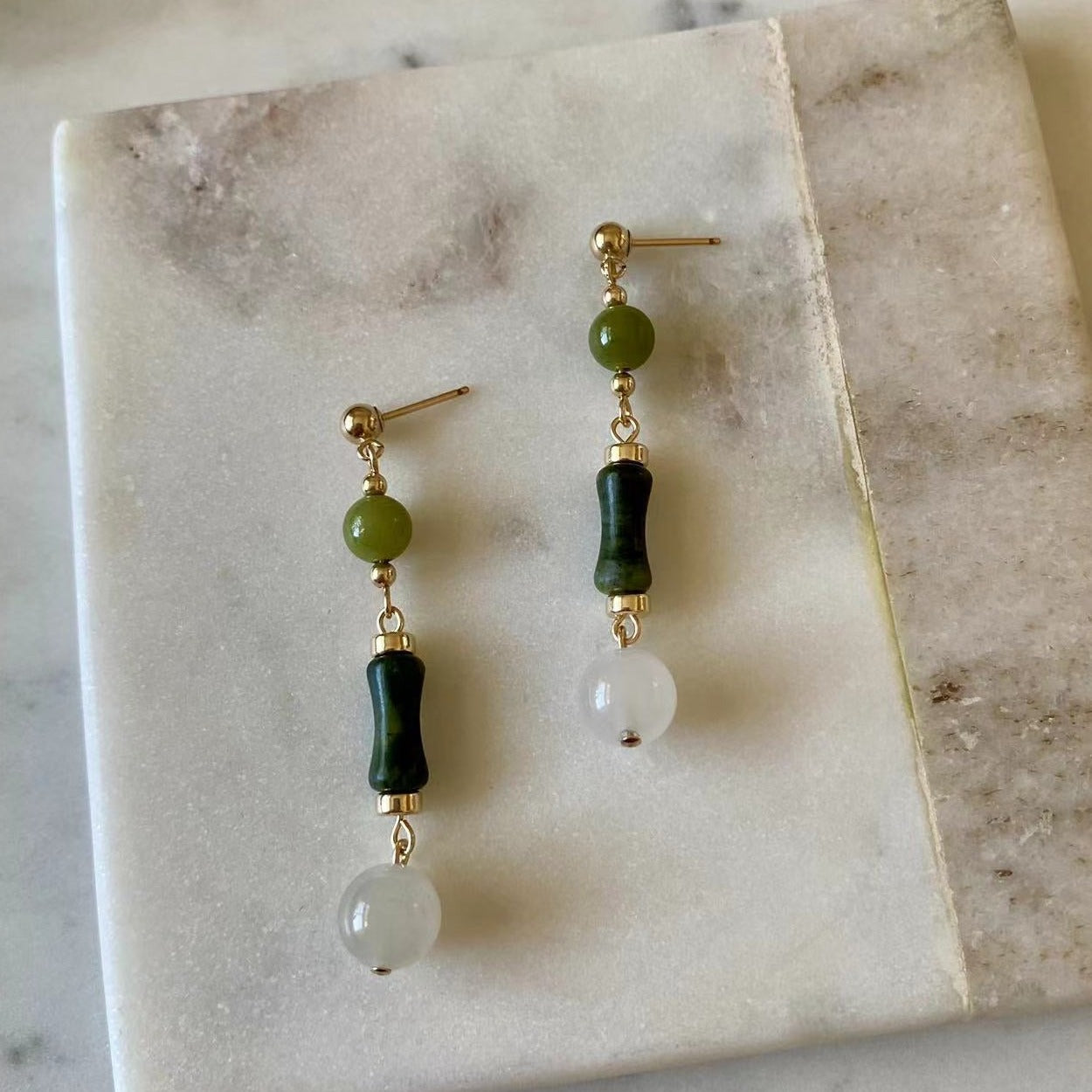 Jade - Bamboo Jade Oriental 14K Gold-Filled Earrings