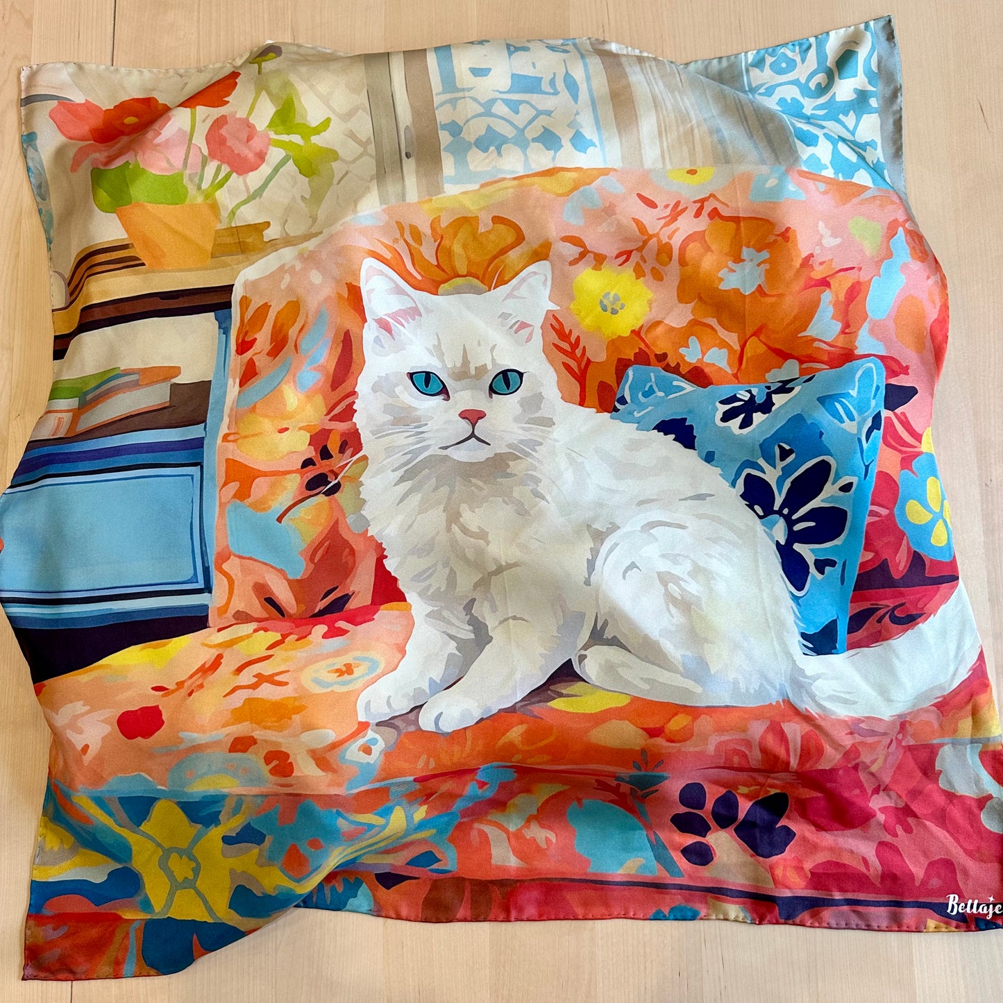 27" Square Scarf - Puffy Cat