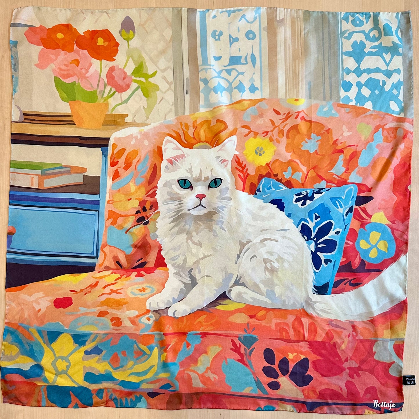 27" Square Scarf - Puffy Cat