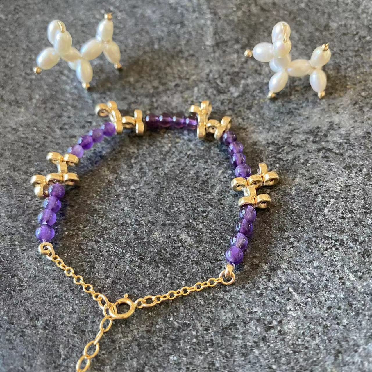 Balloon Dog - Gold Filled Balloon Dog Amethyst Beaded Bracelet