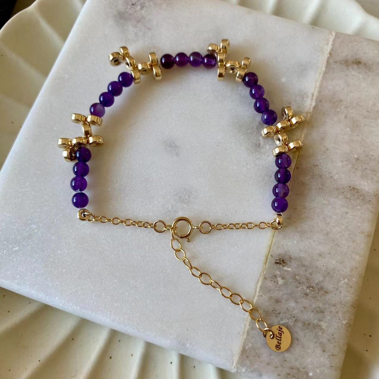 Balloon Dog - Gold Filled Balloon Dog Amethyst Beaded Bracelet