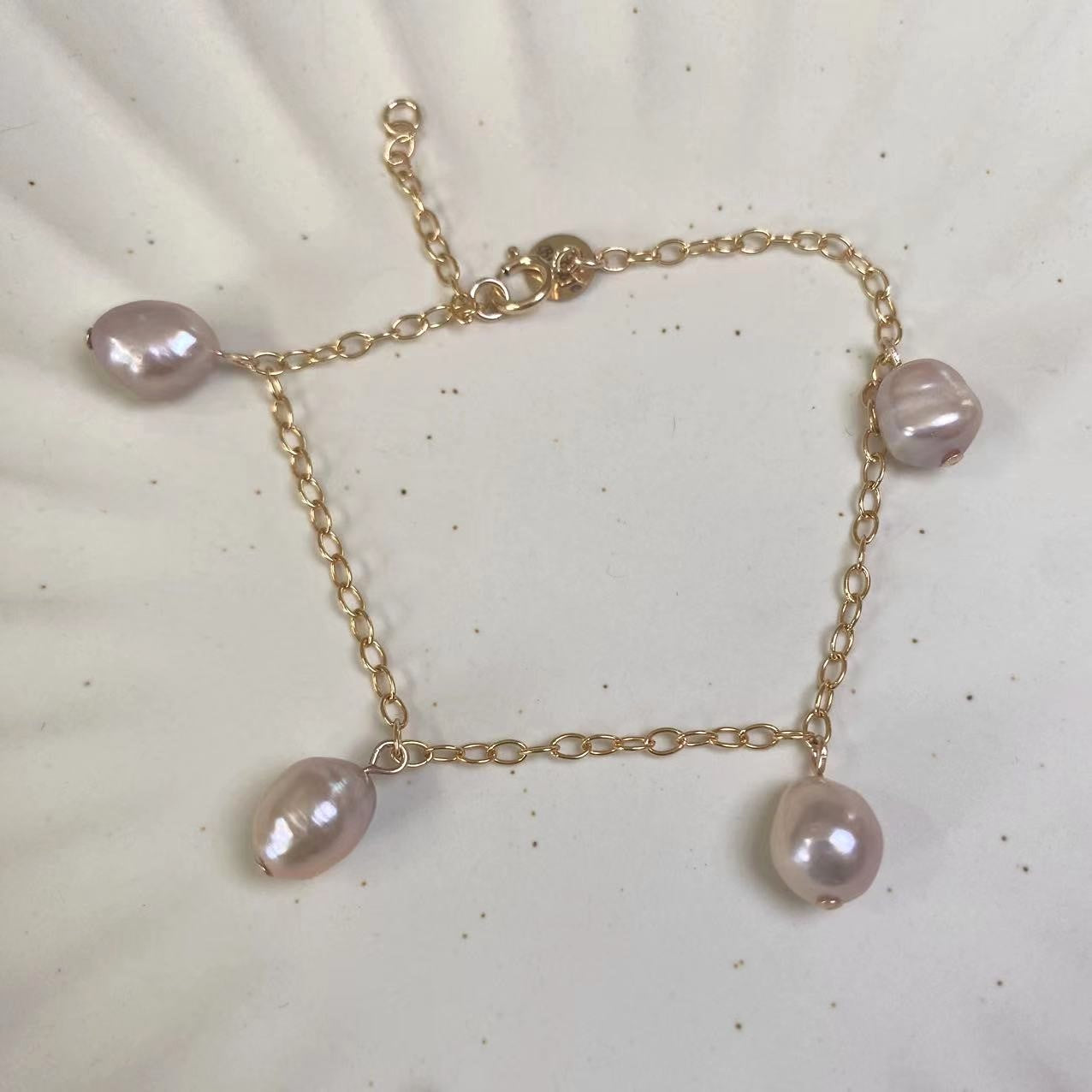 Romance - Pink Freshwater Pearl Station Gold Filled Bracelet