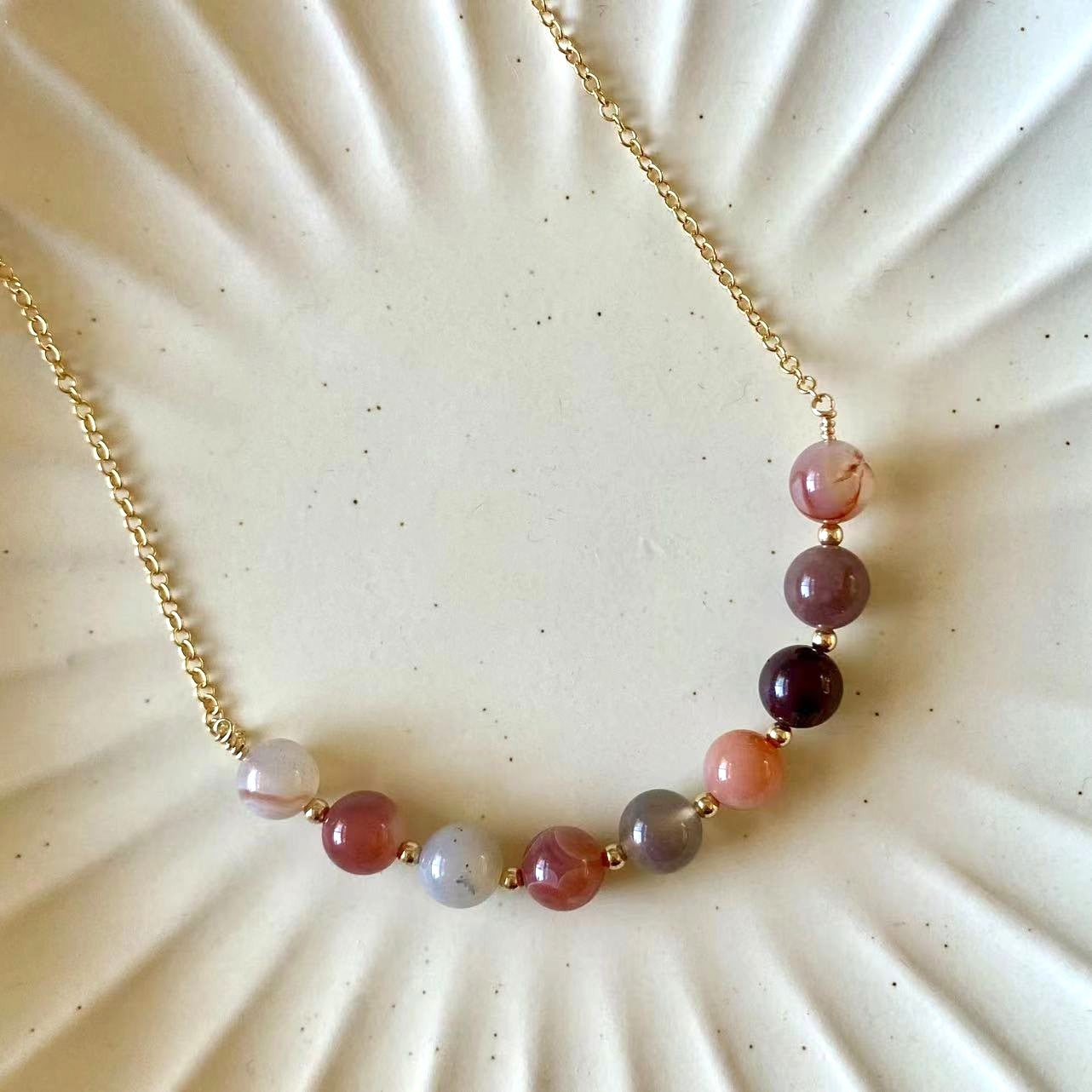 Agate - Multicolor 8mm Alashan Agate Smile 14K Gold-Filled Necklace