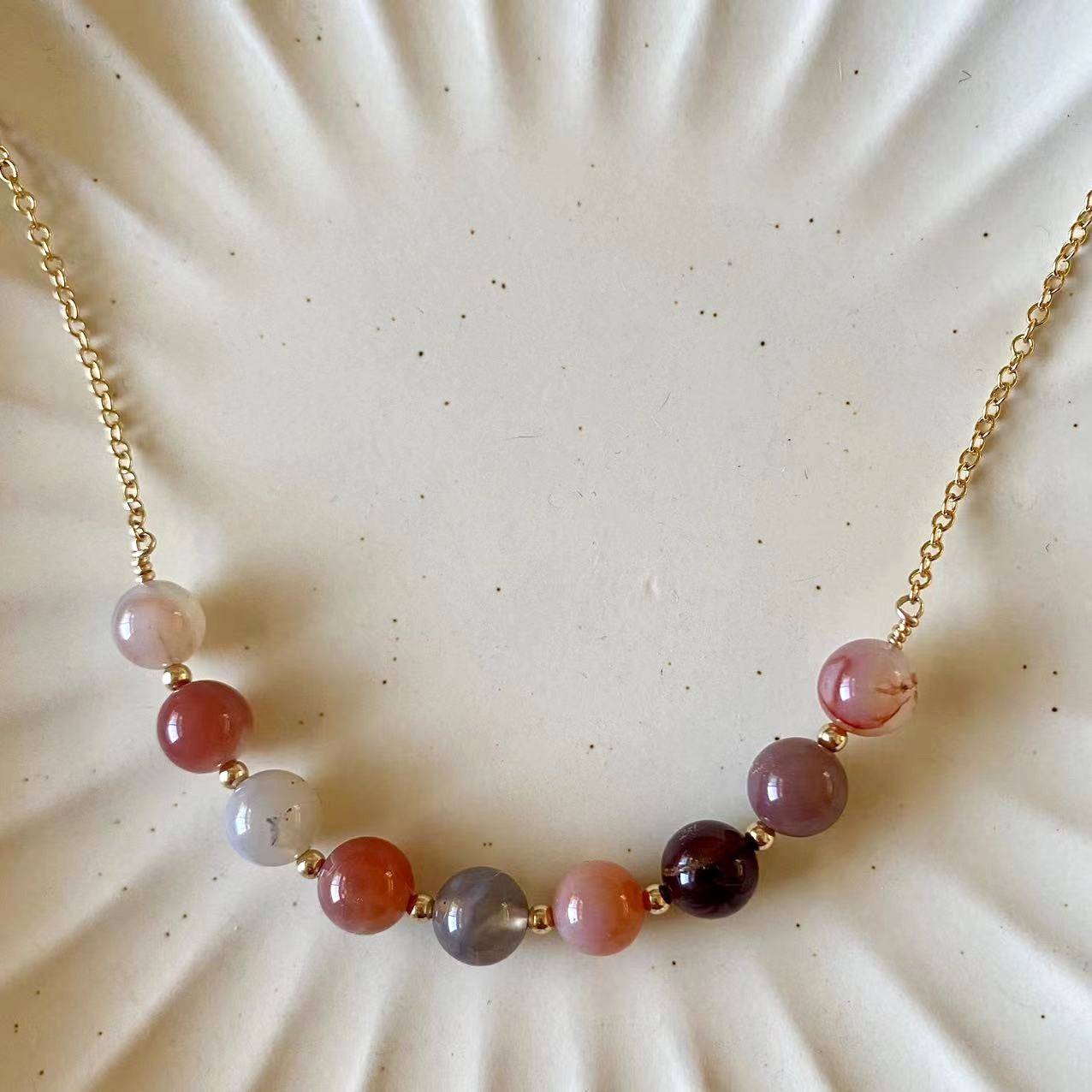 Agate - Multicolor 8mm Alashan Agate Smile 14K Gold-Filled Necklace