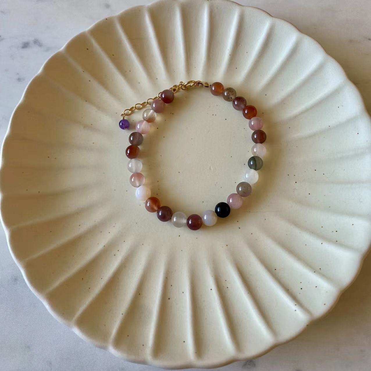 Agate - Multicolor 6mm Alashan Agate 14K Gold-Filled Bracelet