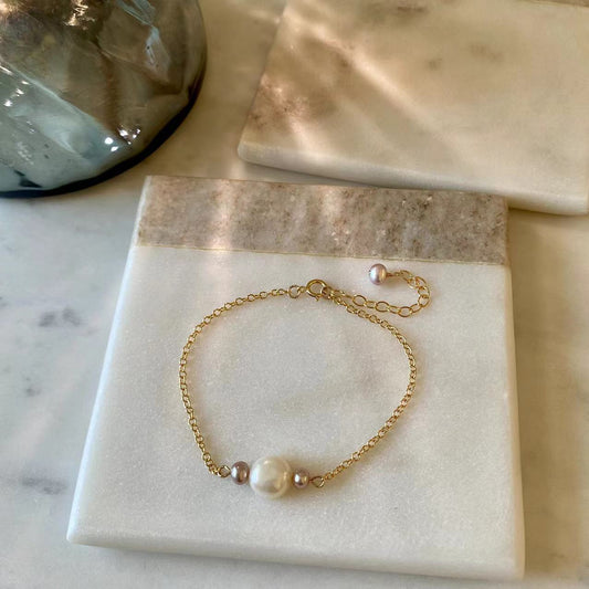 Romance - Dainty Cream and Lavender Freshwater Pearl Bracelet