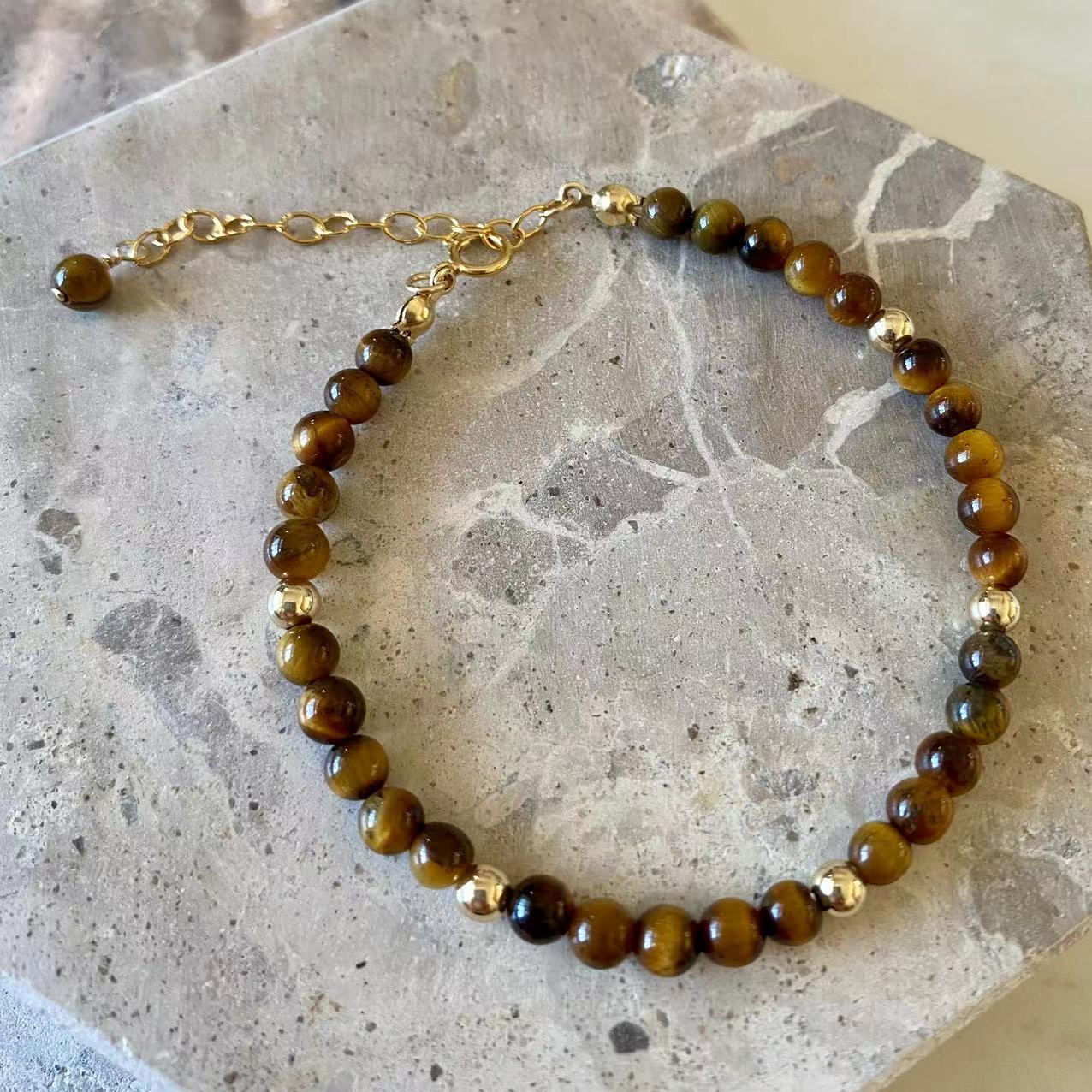 Prosperity - 4mm Tiger's Eye 14K Gold Filled Beaded Bracelet