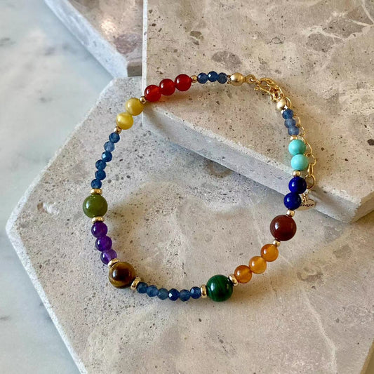 Dopamine - Multi Natural Gemstone Beaded 14K Gold Filled Bracelet