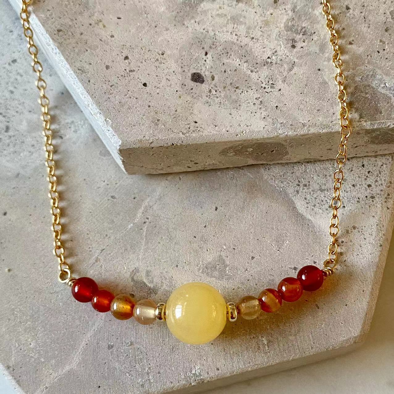 Jade - Golden Sunshine Yellow Jade and Onyx 14K Gold Filled Necklace