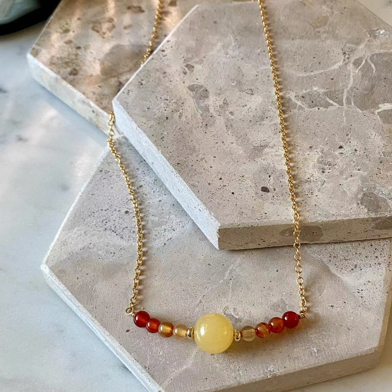 Jade - Golden Sunshine Yellow Jade and Onyx 14K Gold Filled Necklace