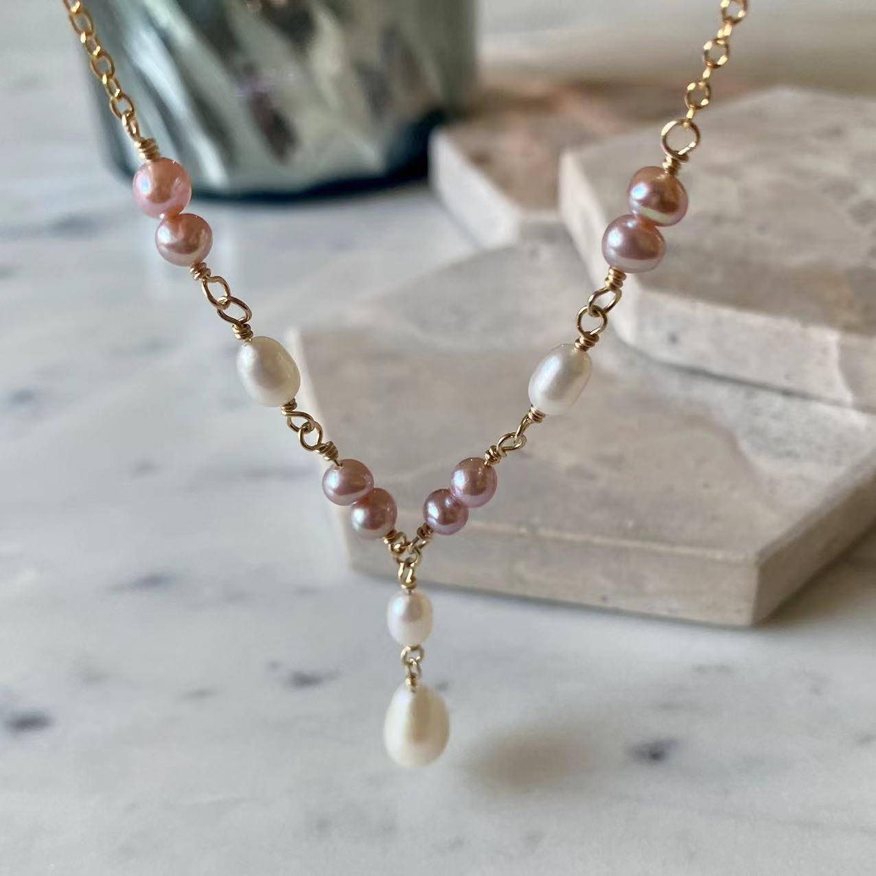 Romance - Natural Teardrop Pearl 14K Gold Filled Bridal Necklace