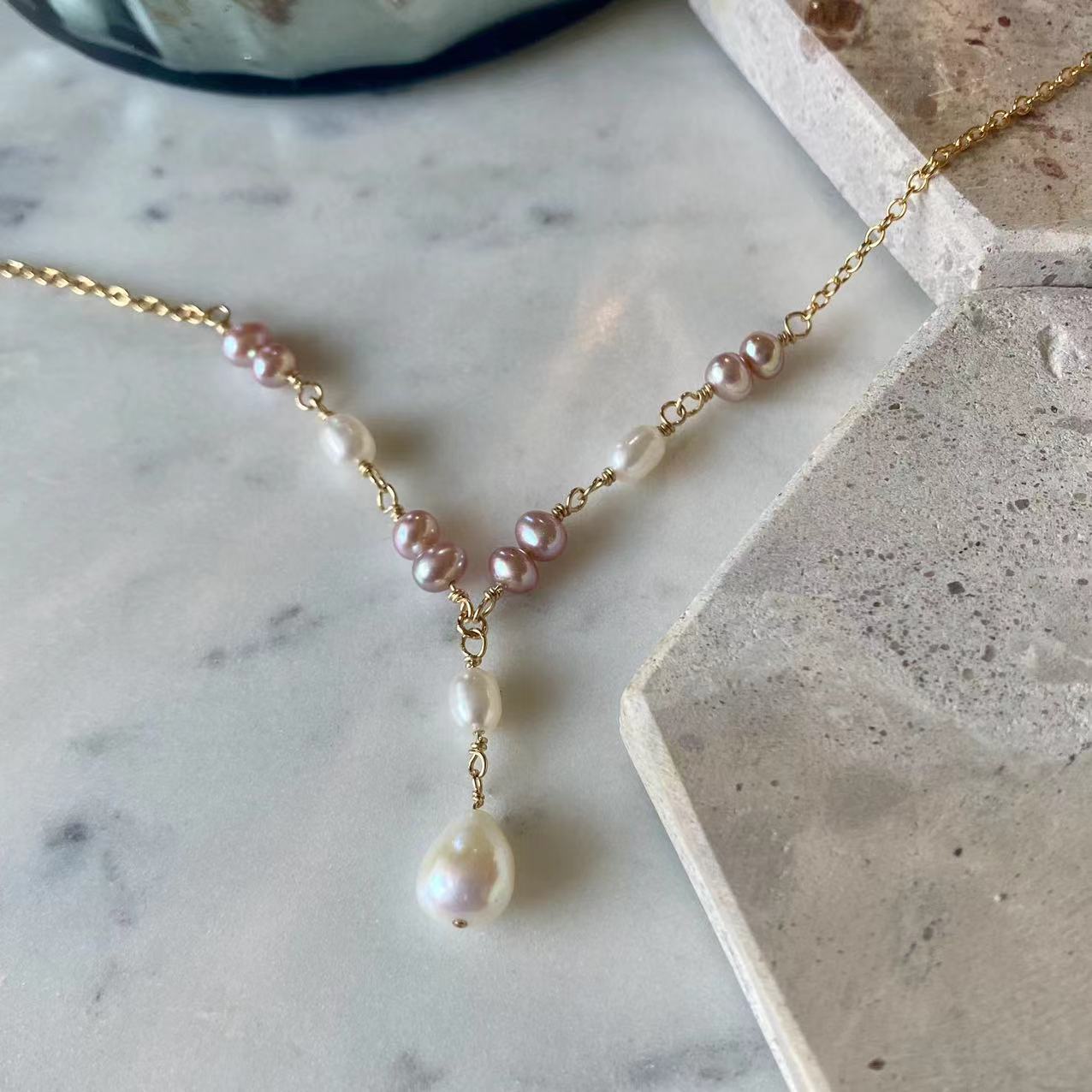 Romance - Natural Teardrop Pearl 14K Gold Filled Bridal Necklace