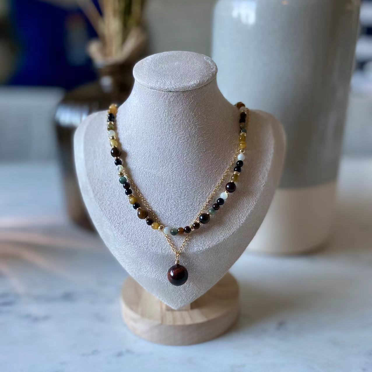 Prosperity - Tiger Eye and Onyx 14K Gold-Filled Beaded Necklace