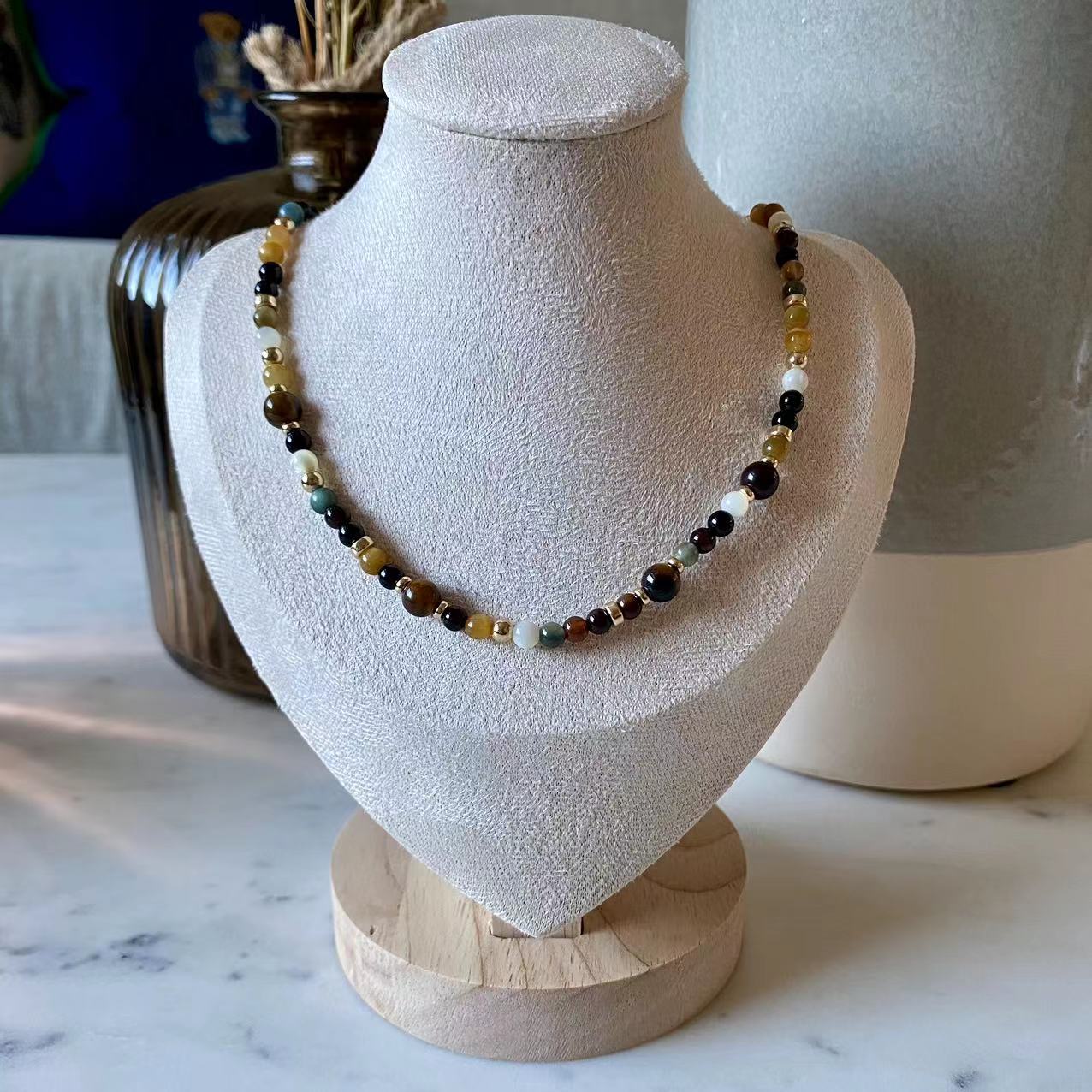 Prosperity - Tiger Eye and Onyx 14K Gold-Filled Beaded Necklace