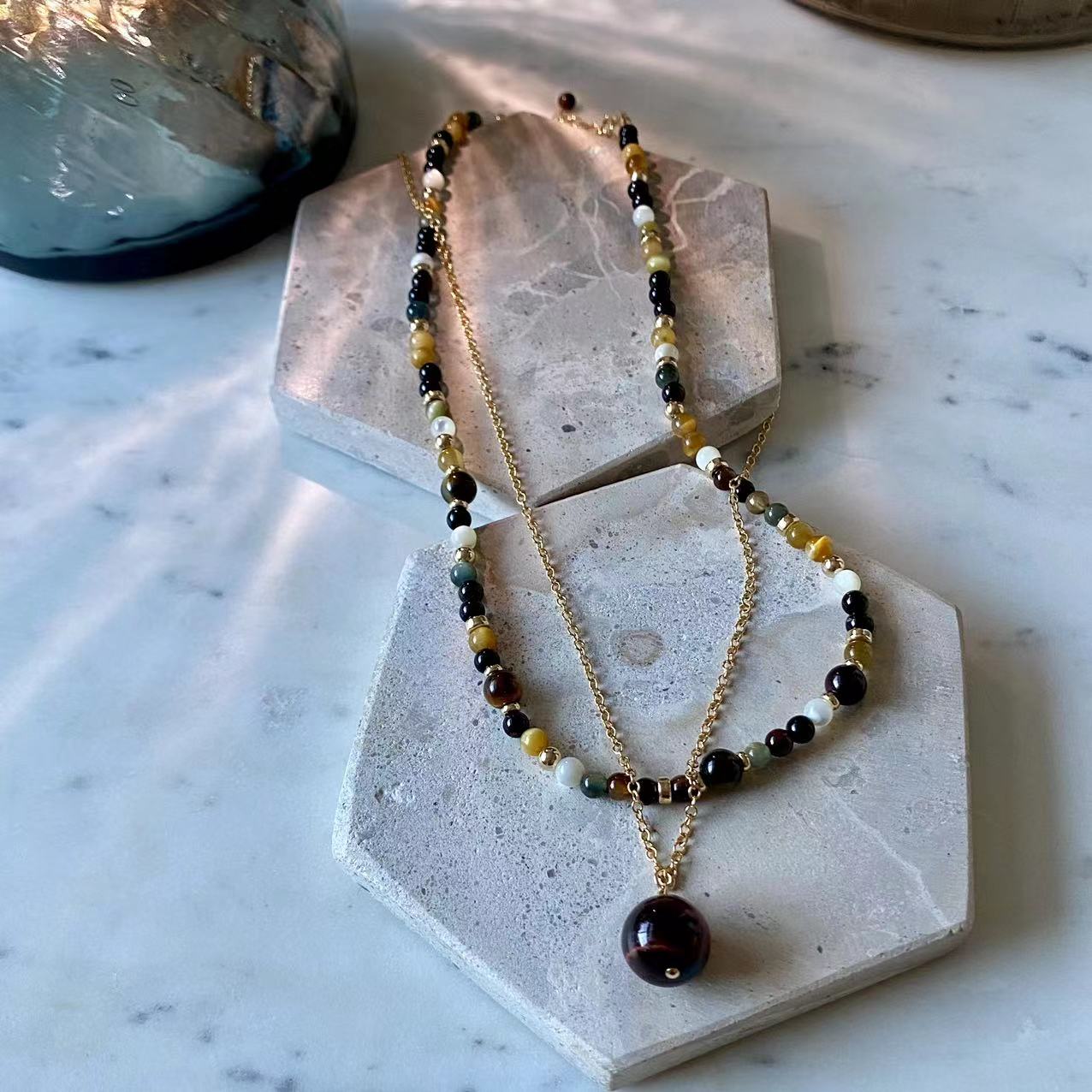 Prosperity - Tiger Eye and Onyx 14K Gold-Filled Beaded Necklace