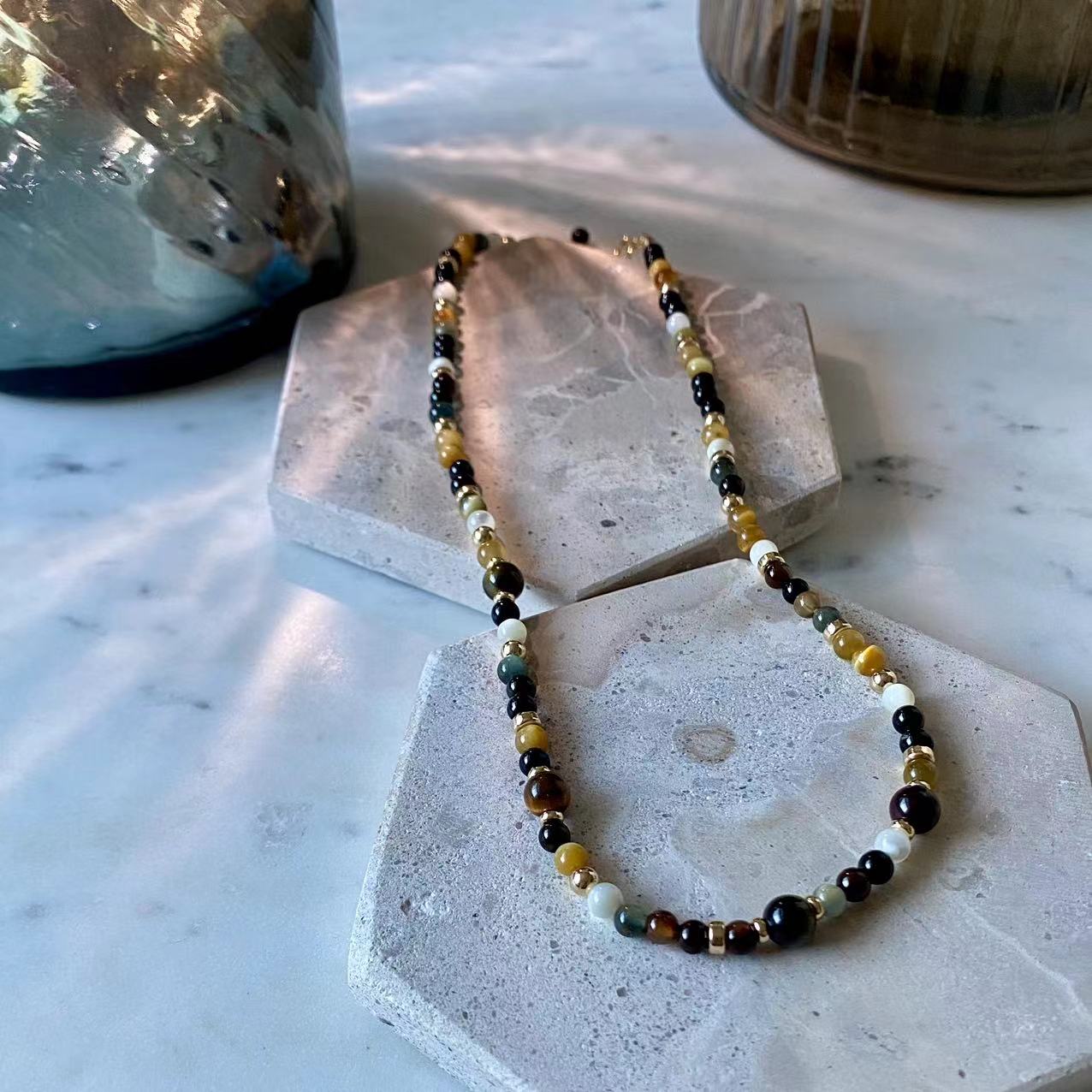 Prosperity - Tiger Eye and Onyx 14K Gold-Filled Beaded Necklace