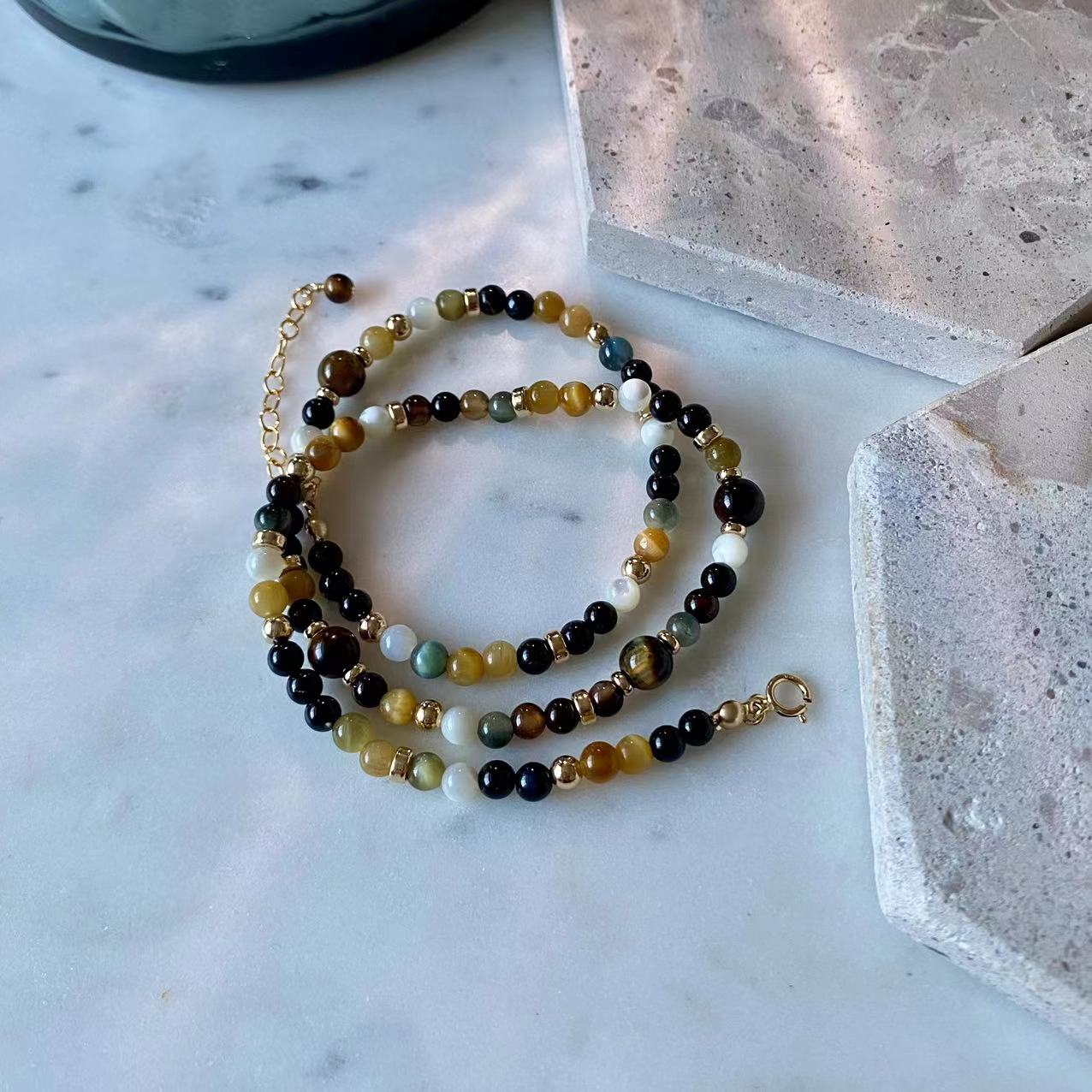 Prosperity - Tiger Eye and Onyx 14K Gold-Filled Beaded Necklace