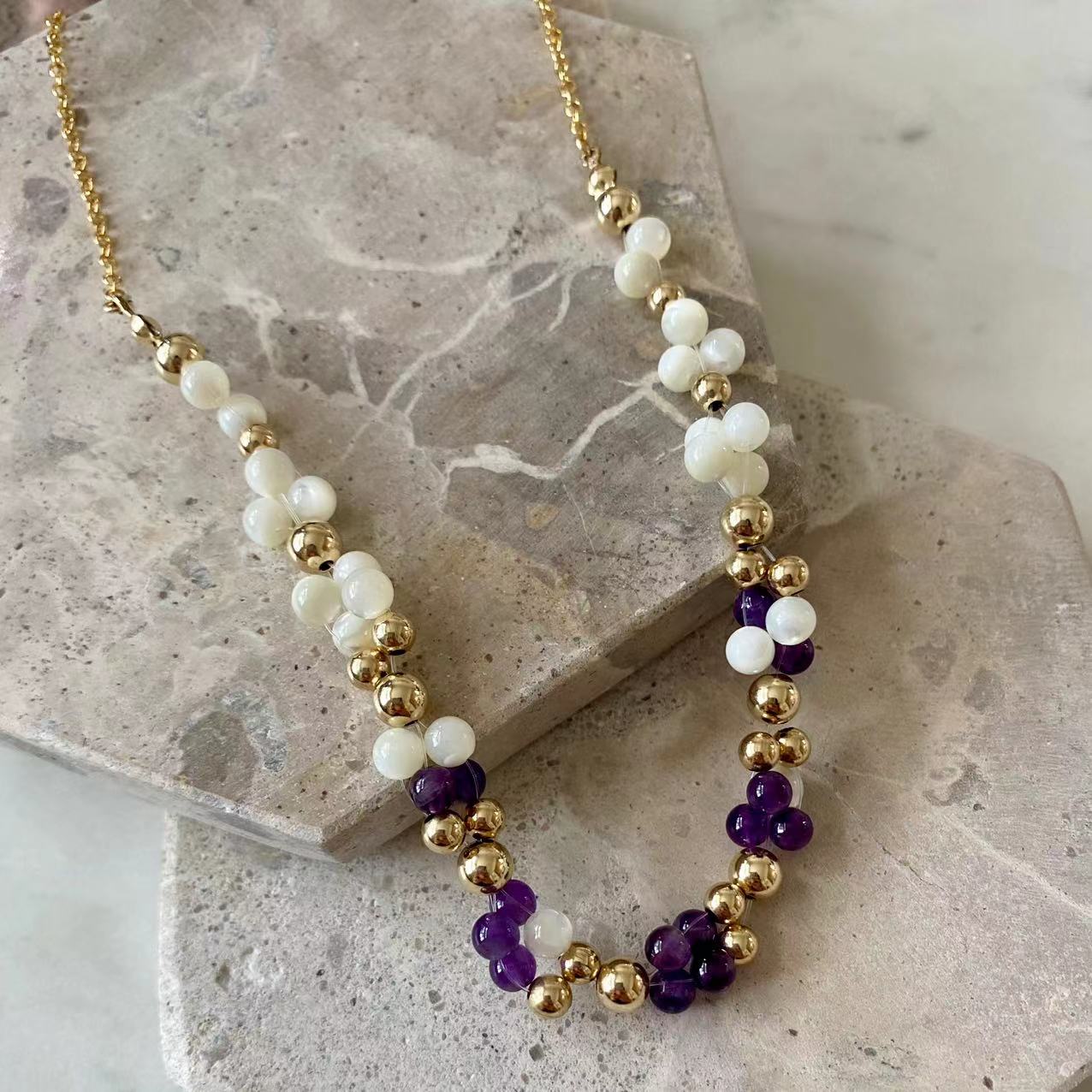 Baroque - Amethyst and Mother of Pearl 14K Gold-Filled Beaded Necklace