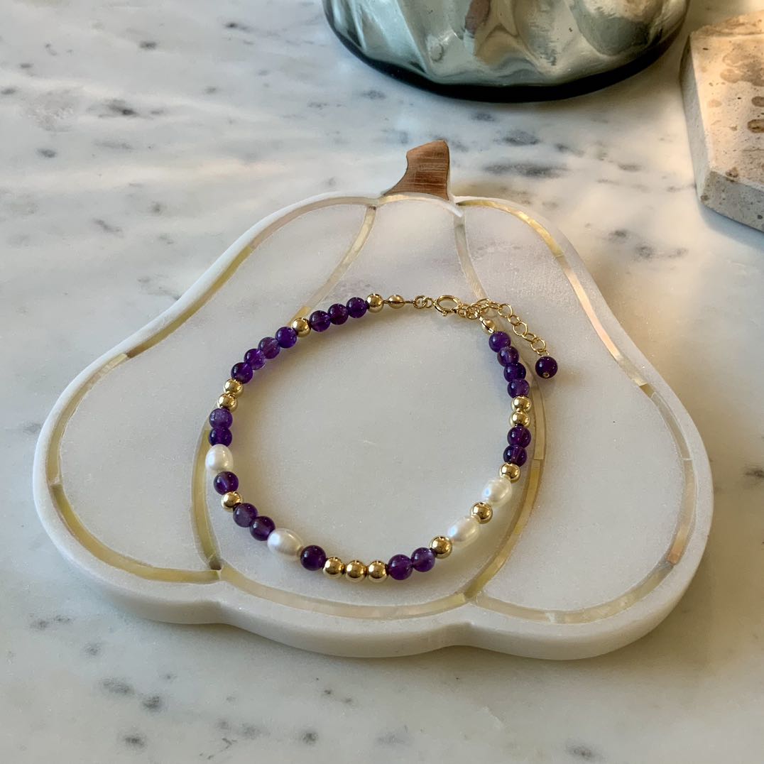 Baroque - Amethyst and Pearl Beaded 14K Gold-Filled Bracelet